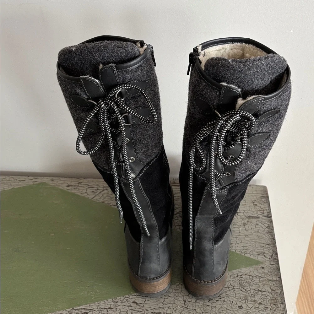 BOS. & CO. Ginger Boots Black Leather Waterproof Wool Lined Size 40 EU 9-9.5 US